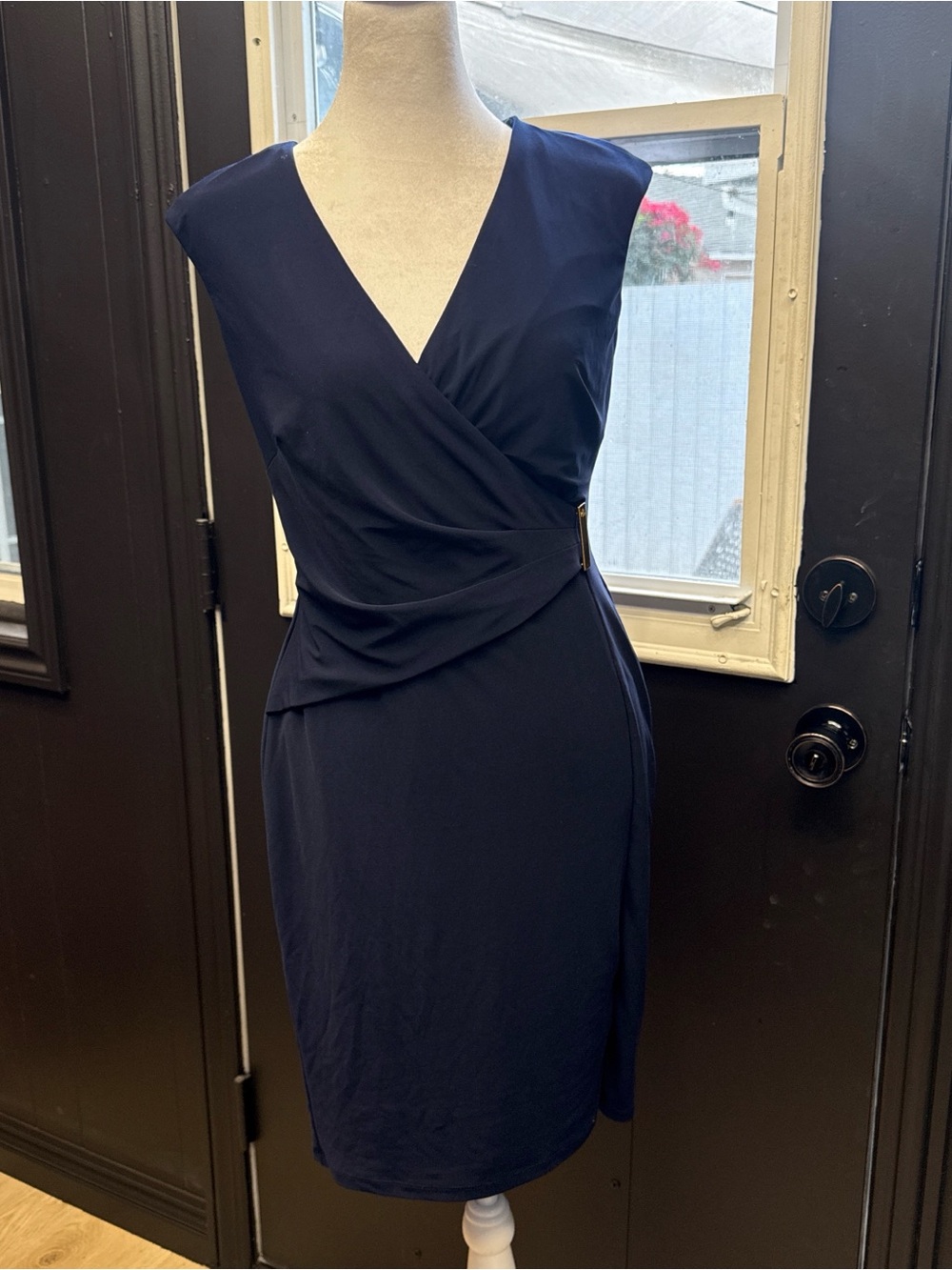 Ralph Lauren Navy Faux-Wrap Midi Dress